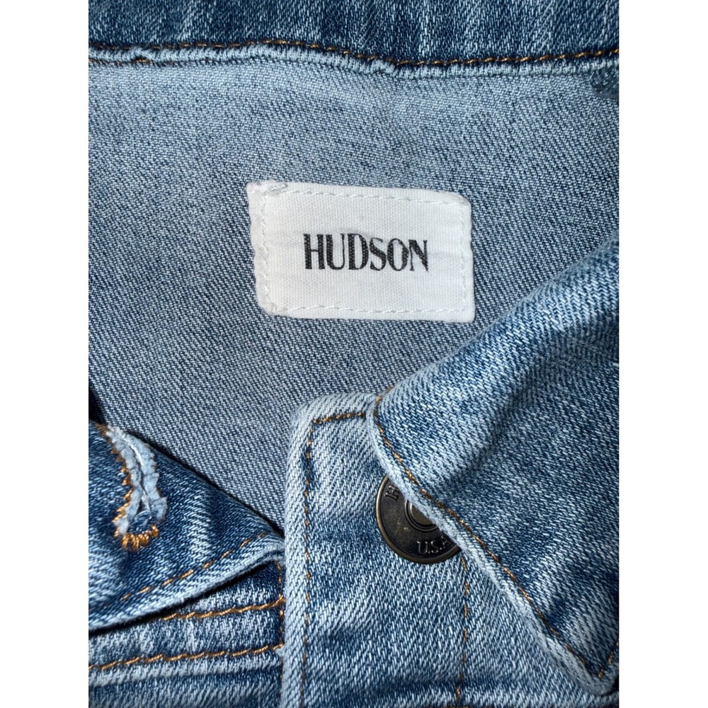 Hudson Jeans Women Light Wash Denim Trucker Jacket Union Jack Patch Size M - Picture 4 of 10